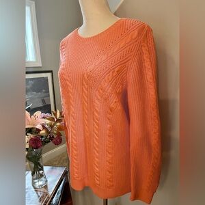 TALBOTS Sweater Pullover Cable Knit Crew Neck Orange/Peach MEDIUM